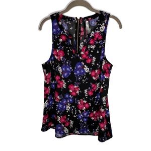 Kensie Black Floral Sleeveless Blouse Medium